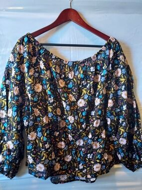 a.n.a Black Floral Off-Shoulder Blouse with Pink & Teal Accents